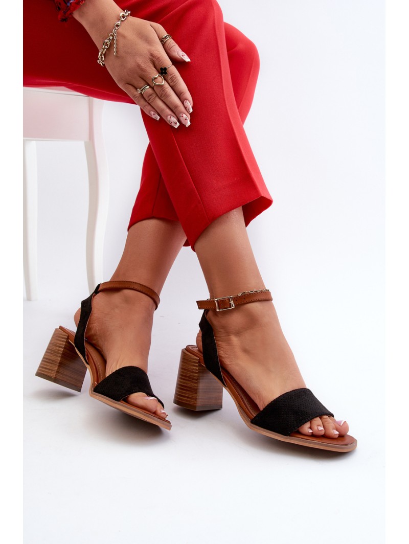 Women's Black Faux Suede Heeled Sandals by Ronvia