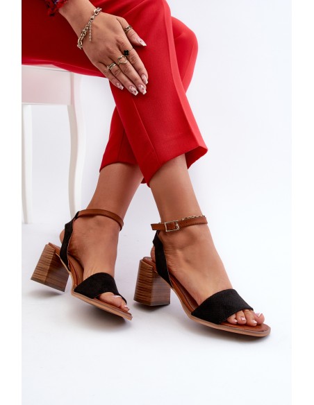 Women's Black Faux Suede Heeled Sandals by Ronvia