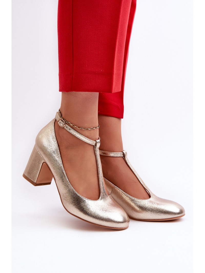 Faux Leather Pumps on Block Heel Gold Raniyah