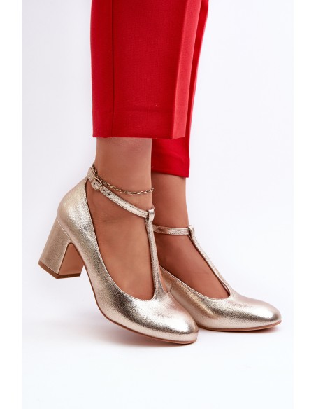 Faux Leather Pumps on Block Heel Gold Raniyah