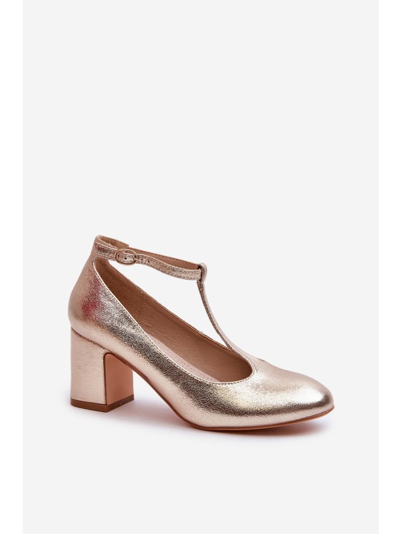 Faux Leather Pumps on Block Heel Gold Raniyah