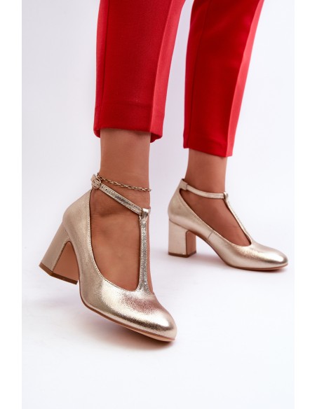 Faux Leather Pumps on Block Heel Gold Raniyah