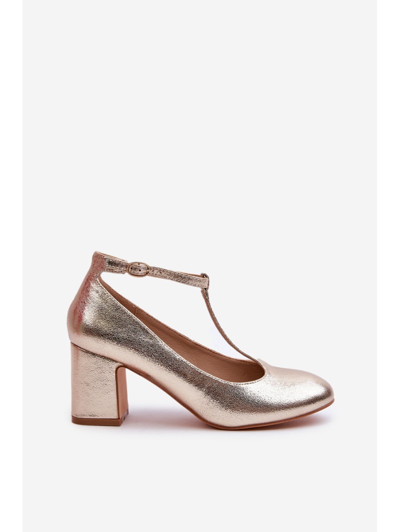 Faux Leather Pumps on Block Heel Gold Raniyah