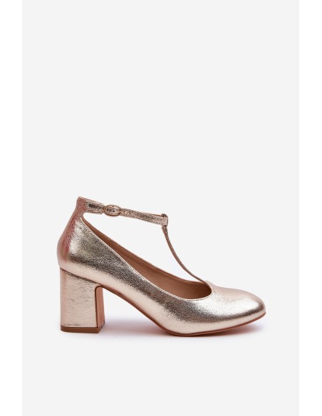 Faux Leather Pumps on Block Heel Gold Raniyah