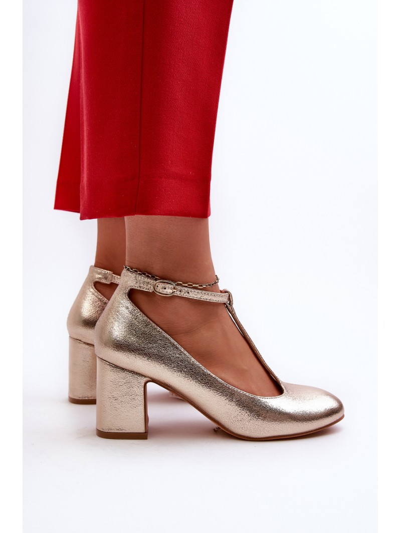 Faux Leather Pumps on Block Heel Gold Raniyah