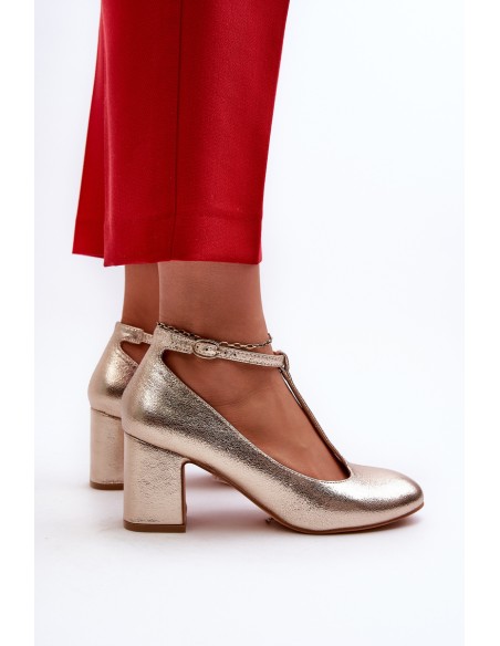 Faux Leather Pumps on Block Heel Gold Raniyah