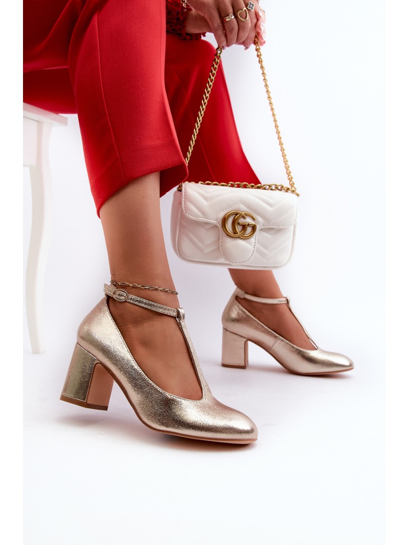 Faux Leather Pumps on Block Heel Gold Raniyah