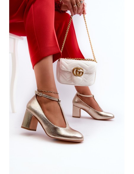 Faux Leather Pumps on Block Heel Gold Raniyah