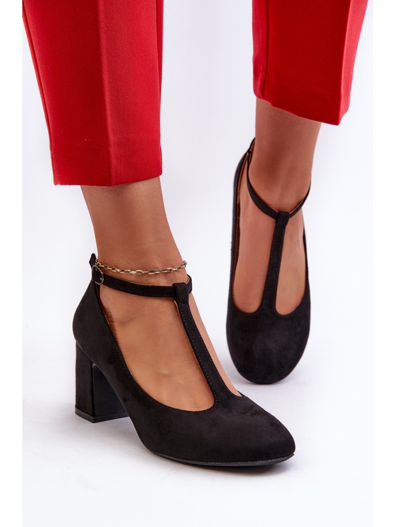 Black Faux Suede Pumps with Chunky Heel Raniyah