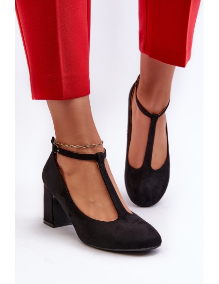 Black Faux Suede Pumps with Chunky Heel Raniyah