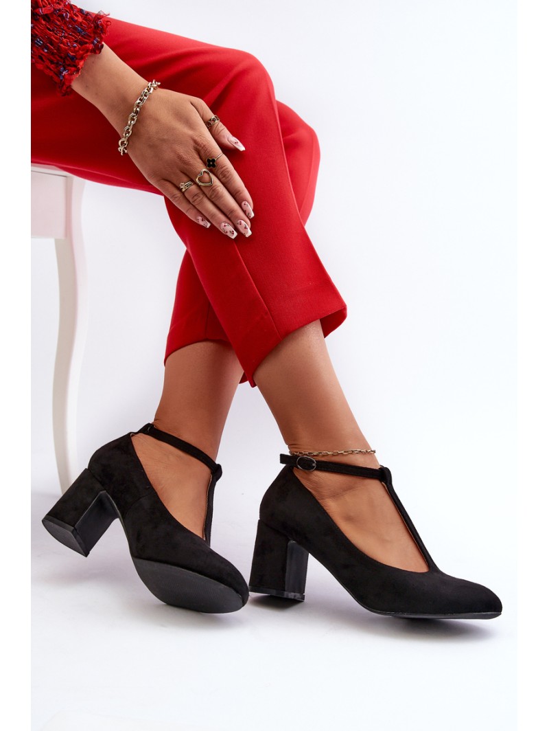 Black Faux Suede Pumps with Chunky Heel Raniyah