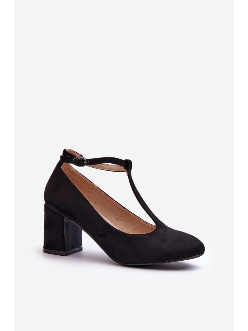 Black Faux Suede Pumps with Chunky Heel Raniyah