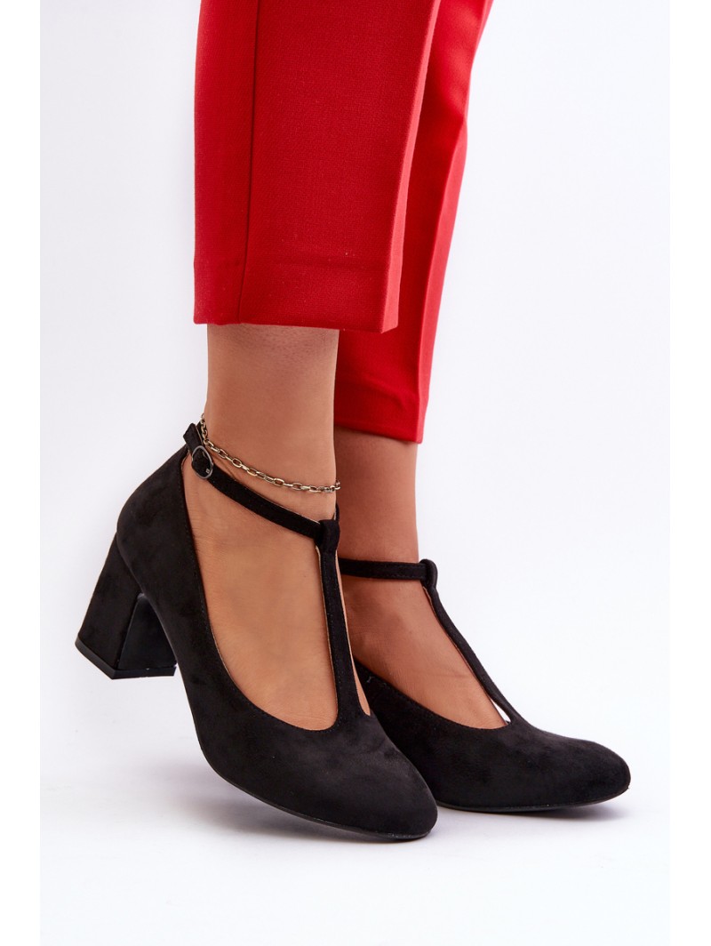 Black Faux Suede Pumps with Chunky Heel Raniyah