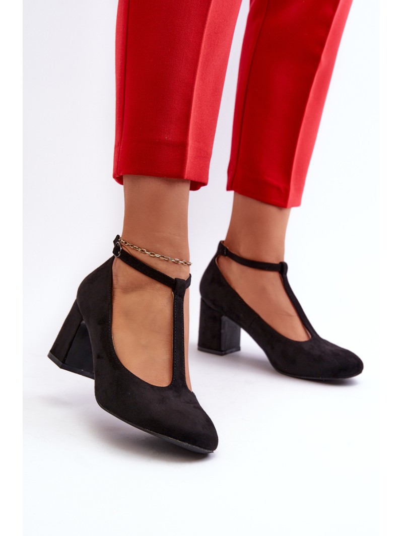 Black Faux Suede Pumps with Chunky Heel Raniyah