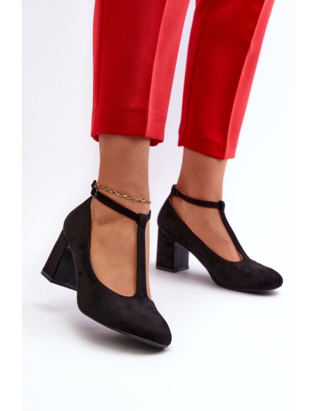 Black Faux Suede Pumps with Chunky Heel Raniyah