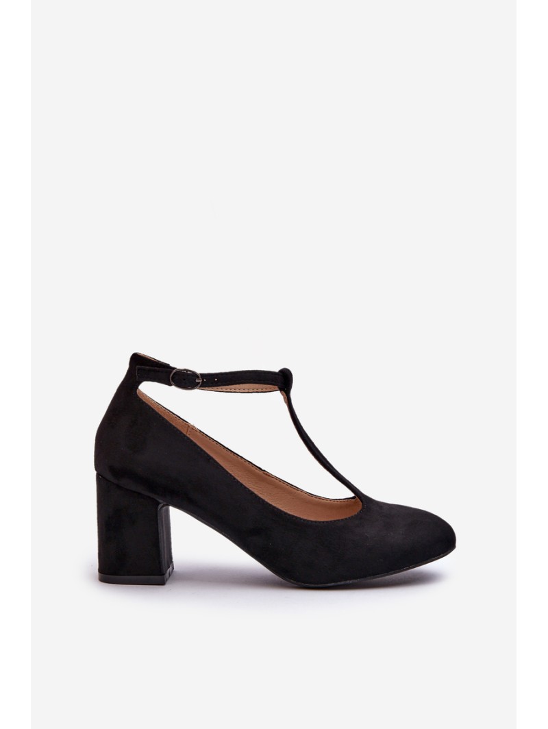 Black Faux Suede Pumps with Chunky Heel Raniyah