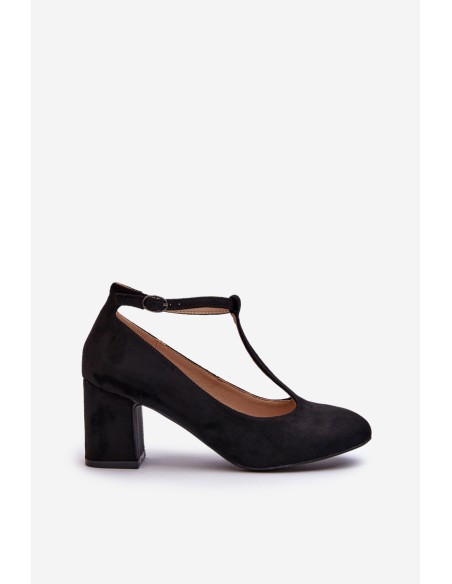 Black Faux Suede Pumps with Chunky Heel Raniyah