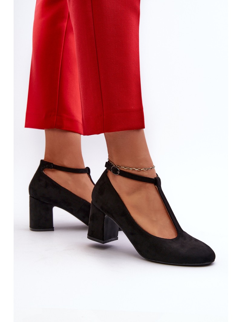 Black Faux Suede Pumps with Chunky Heel Raniyah