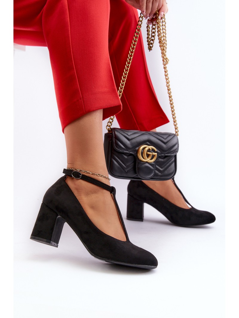 Black Faux Suede Pumps with Chunky Heel Raniyah