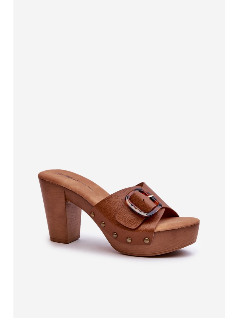 Women's mules with stiletto heel and buckle brown Betinna