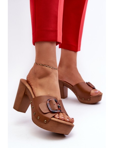 Women's mules with stiletto heel and buckle brown Betinna