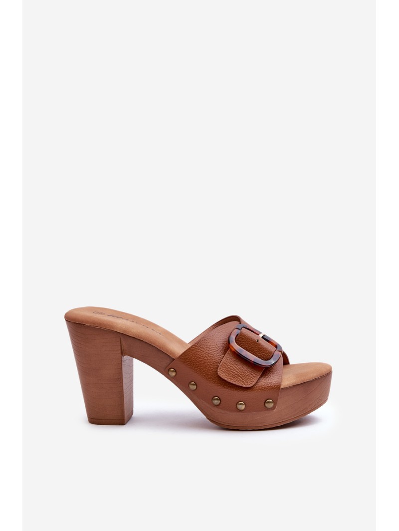 Women's mules with stiletto heel and buckle brown Betinna