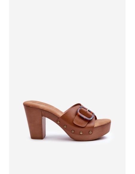 Women's mules with stiletto heel and buckle brown Betinna