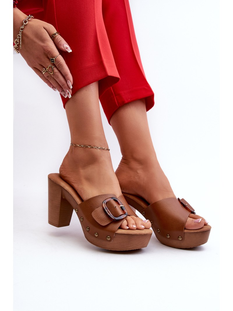 Women's mules with stiletto heel and buckle brown Betinna