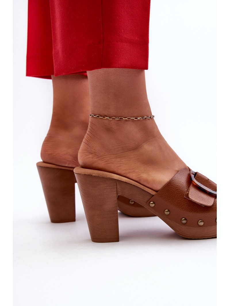 Women's mules with stiletto heel and buckle brown Betinna