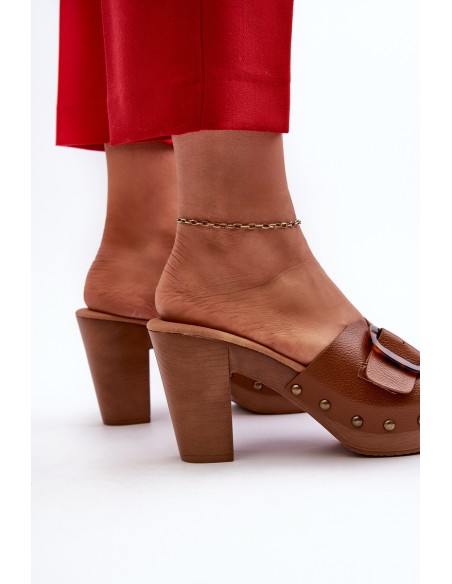 Women's mules with stiletto heel and buckle brown Betinna