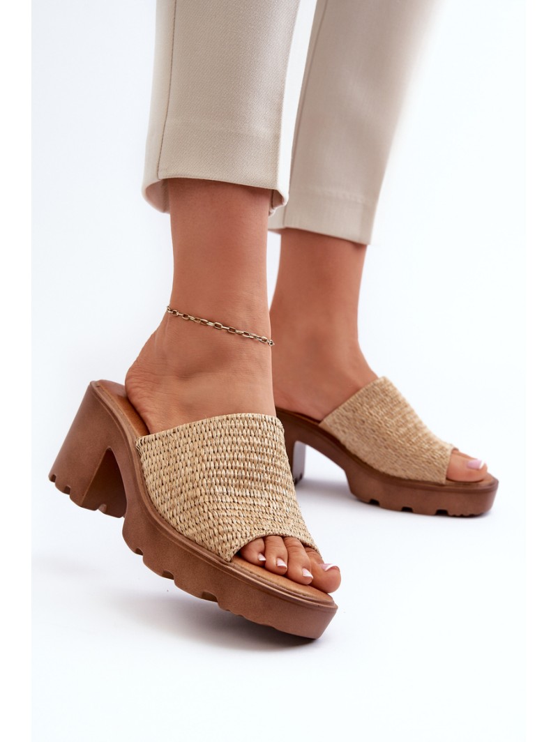 Women's Sandals with Braided Detail on Heel Beige Titantha