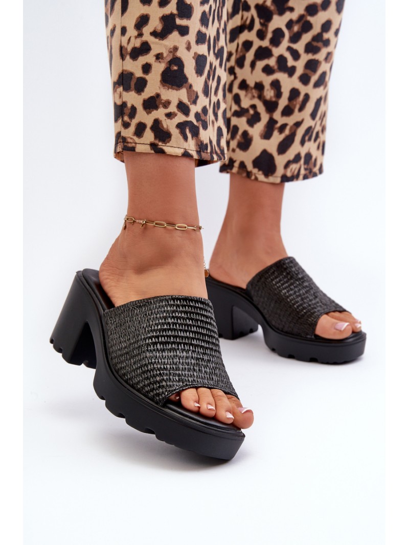 Women's Sandals with Weave on Heel Black Titantha