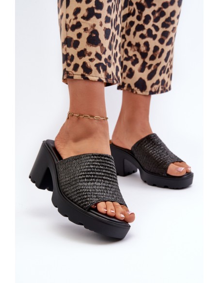 Women's Sandals with Weave on Heel Black Titantha