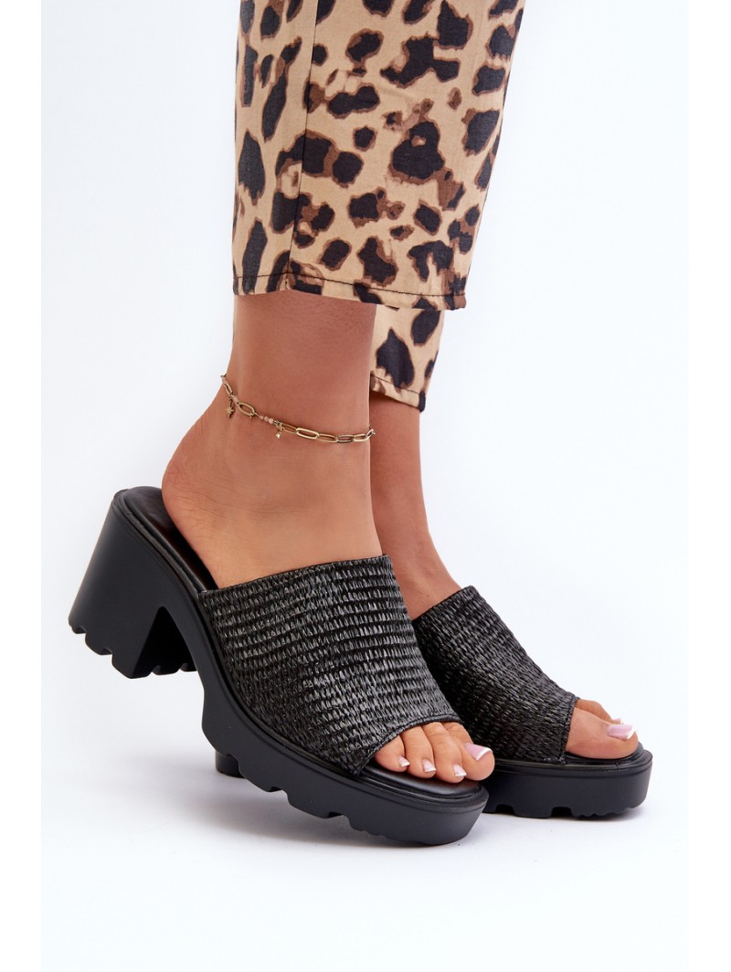 Women's Sandals with Weave on Heel Black Titantha