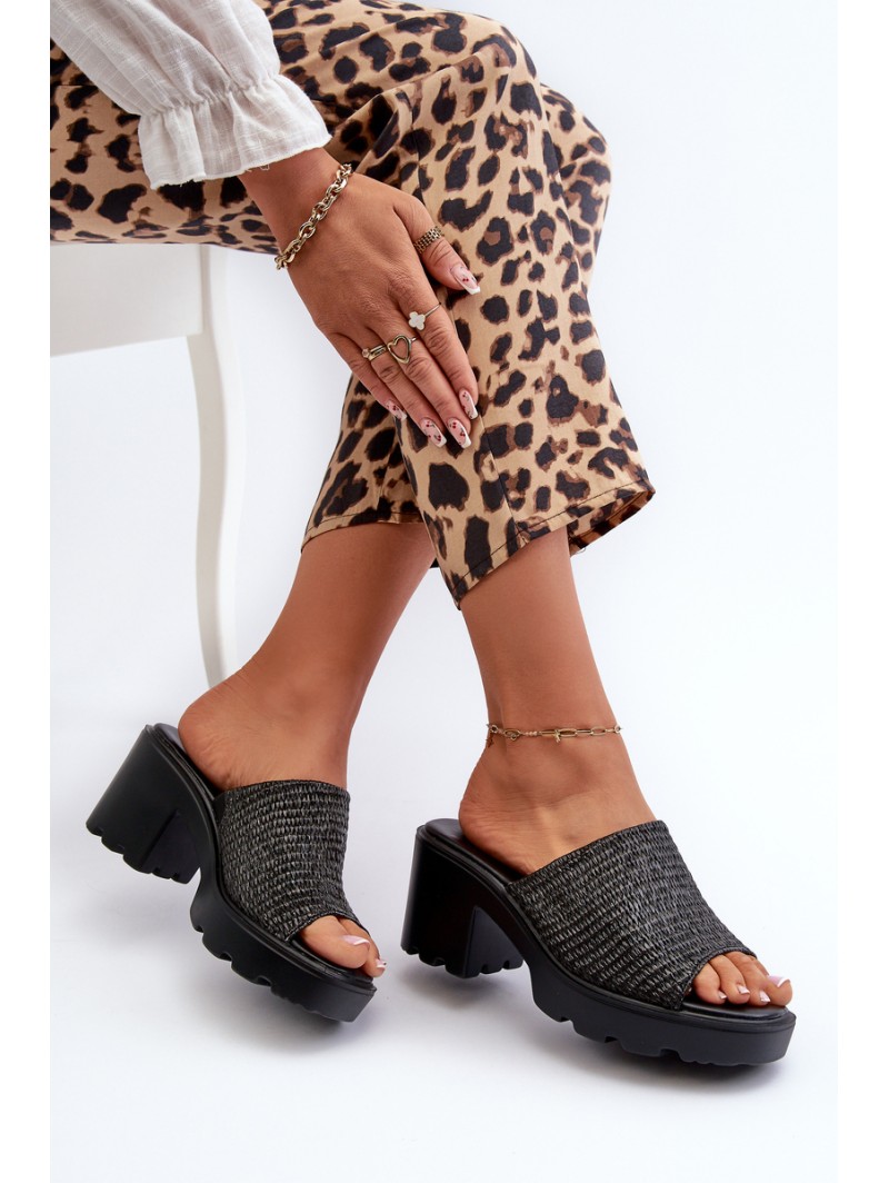 Women's Sandals with Weave on Heel Black Titantha