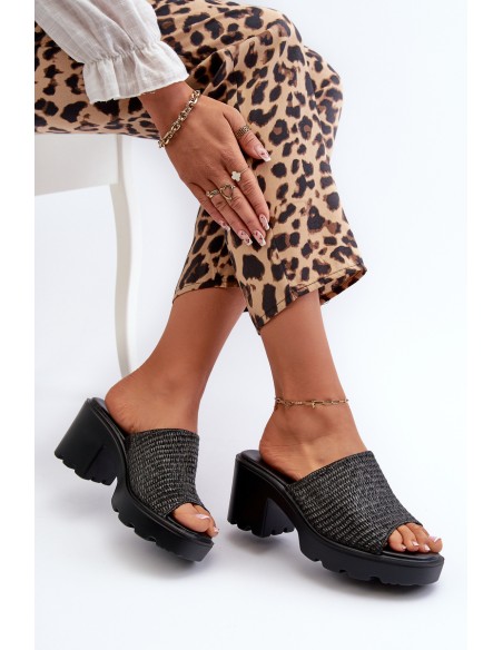 Women's Sandals with Weave on Heel Black Titantha