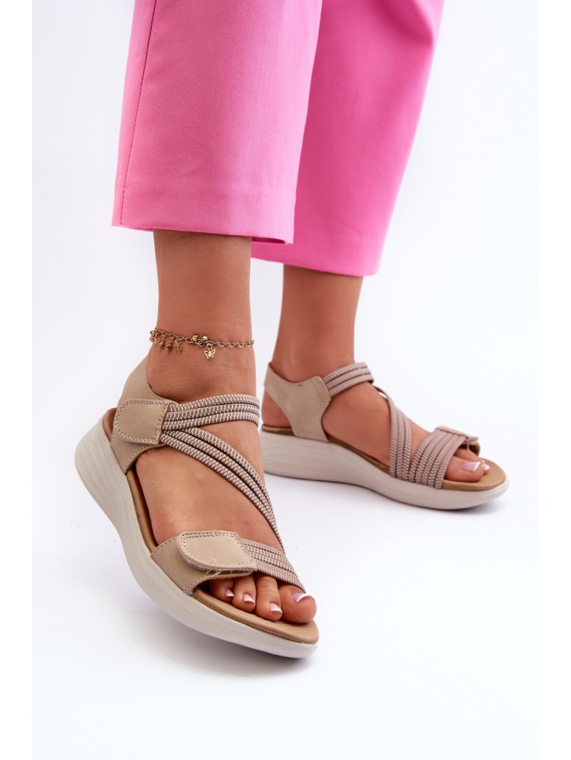 Women's Comfortable Sandals with Velcro Beige Eladora