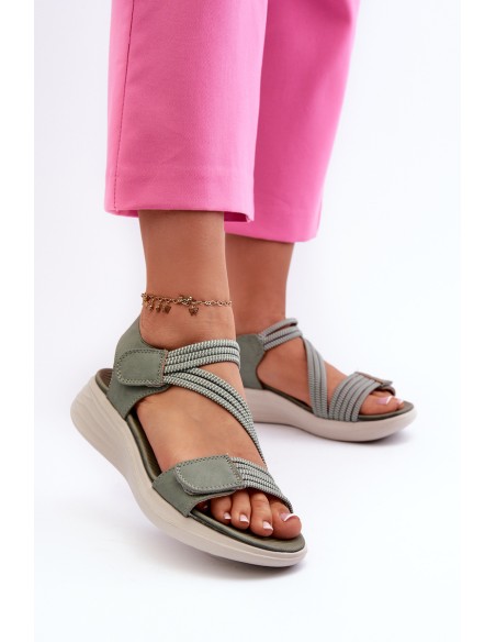 Women's Comfortable Green Velcro Sandals Eladora