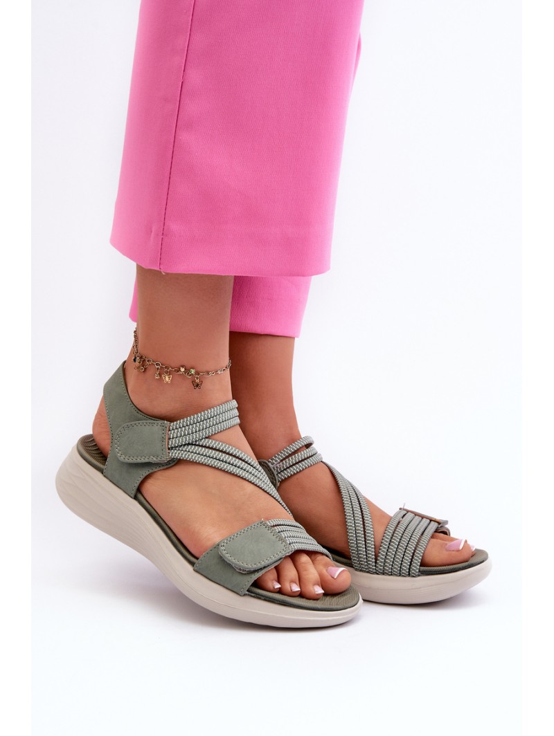 Women's Comfortable Green Velcro Sandals Eladora