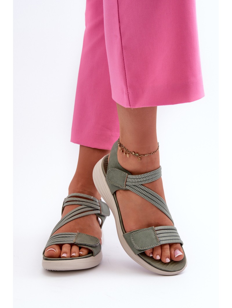 Women's Comfortable Green Velcro Sandals Eladora