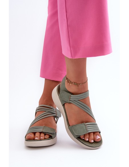 Women's Comfortable Green Velcro Sandals Eladora
