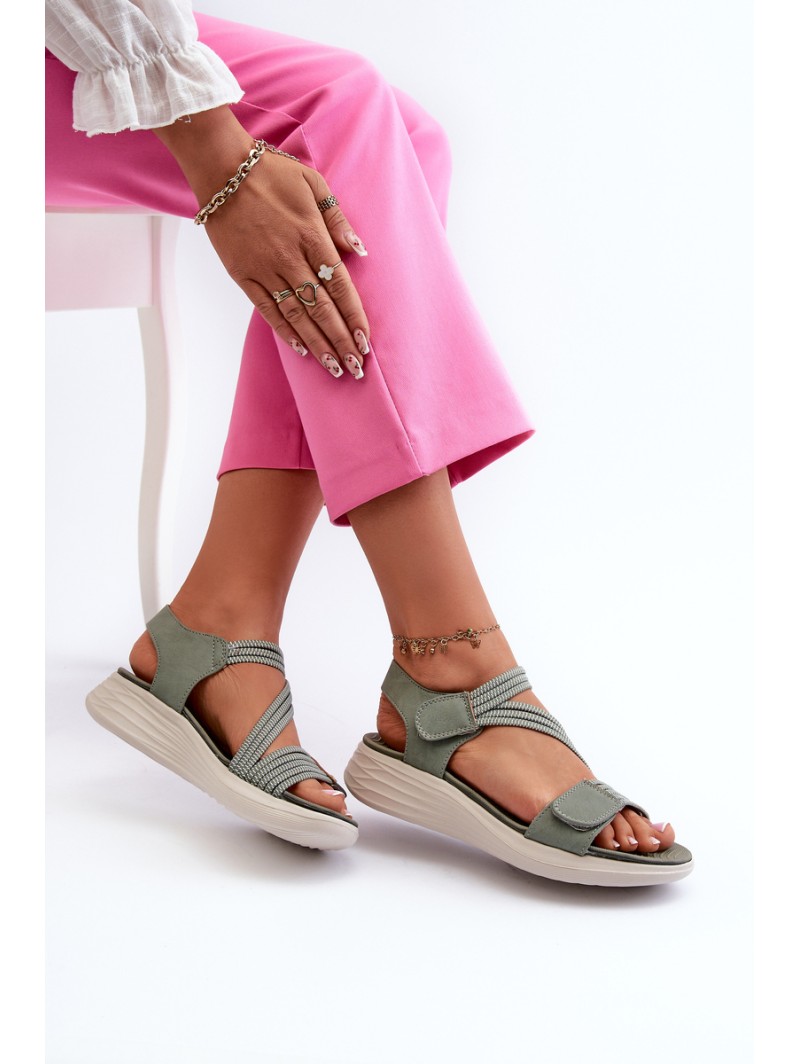 Women's Comfortable Green Velcro Sandals Eladora