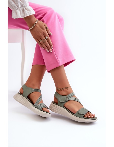 Women's Comfortable Green Velcro Sandals Eladora