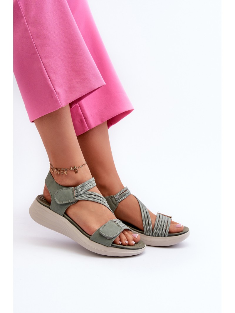 Women's Comfortable Green Velcro Sandals Eladora