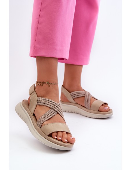 Light Women's Comfortable Velcro Sandals Beige Ceclea