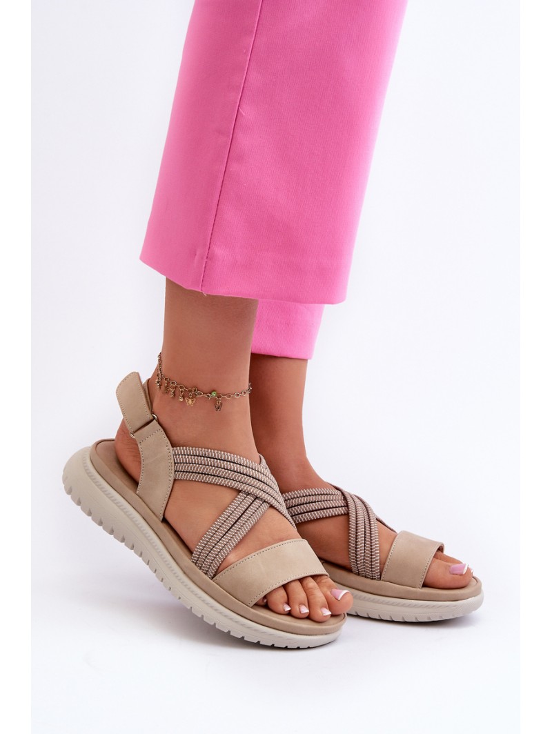Light Women's Comfortable Velcro Sandals Beige Ceclea