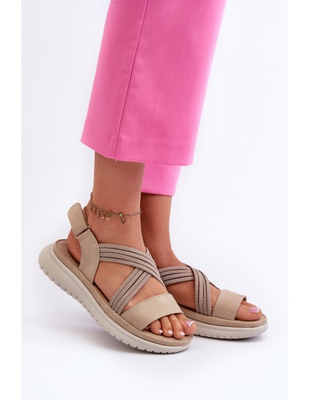 Light Women's Comfortable Velcro Sandals Beige Ceclea