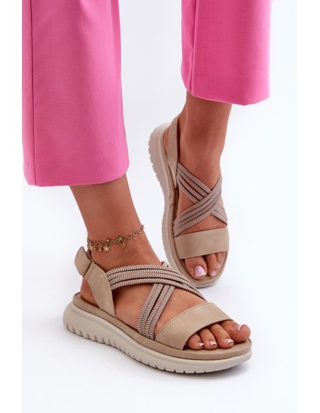 Light Women's Comfortable Velcro Sandals Beige Ceclea