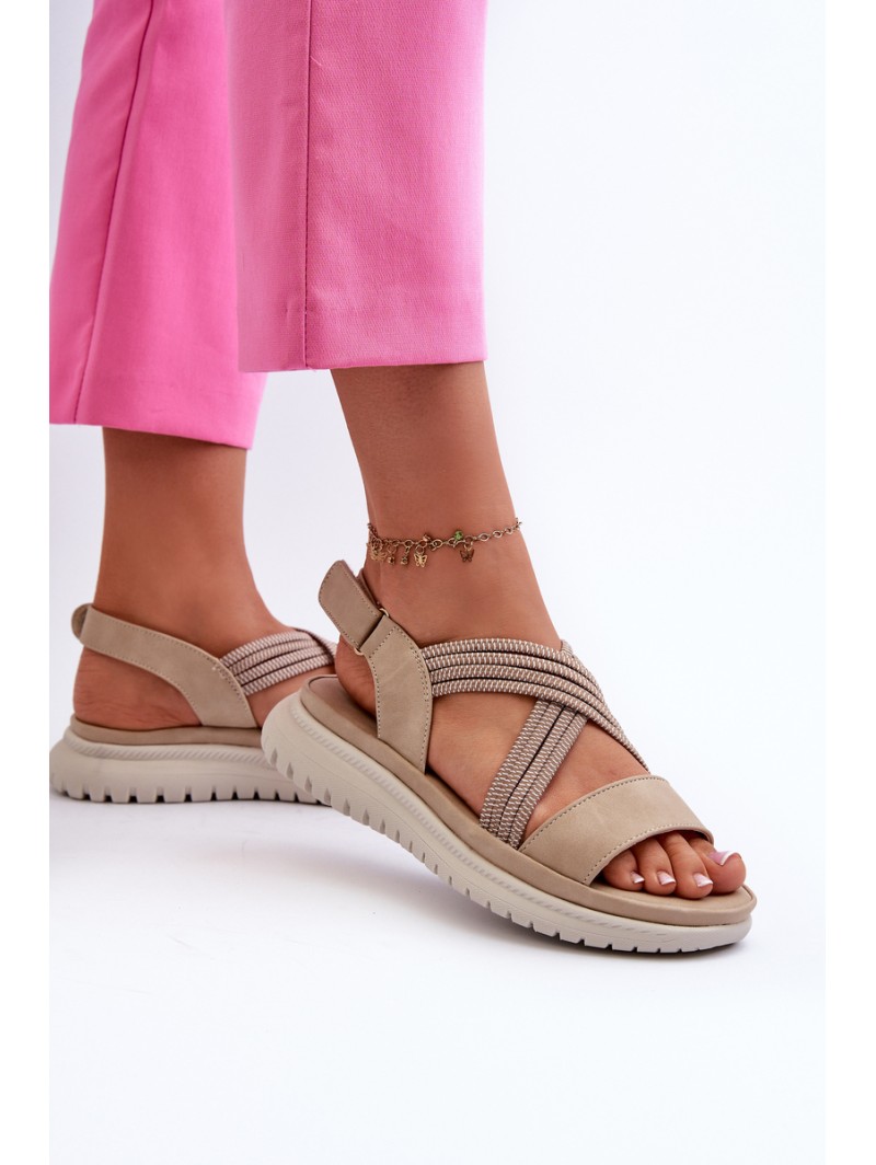 Light Women's Comfortable Velcro Sandals Beige Ceclea