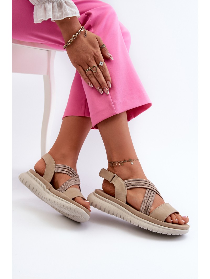 Light Women's Comfortable Velcro Sandals Beige Ceclea